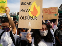 Climate strike in Istanbul, Turkey on September 24, 2021. Young climate activists demanding action against the climate crisis took to the st...