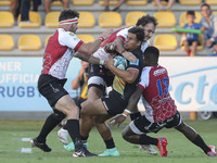 Junior Laloifi (Zebre) is tackled by Lions’ defense during the United Rugby Championship match Zebre Rugby Club vs Emirates Lions on Septemb...