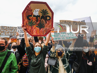 Students and supporters attend Climate Strike protest organized by Fridays for Future movement also known as Youth Strike for Climate. Krako...