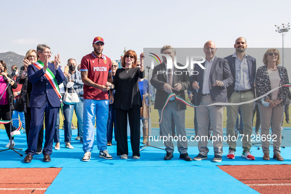 Olympic 100m Champion, Lamont Marcell Jacobs of Italy  participates in the inauguration event of the Gabre Gabric athletics facility in Bres...
