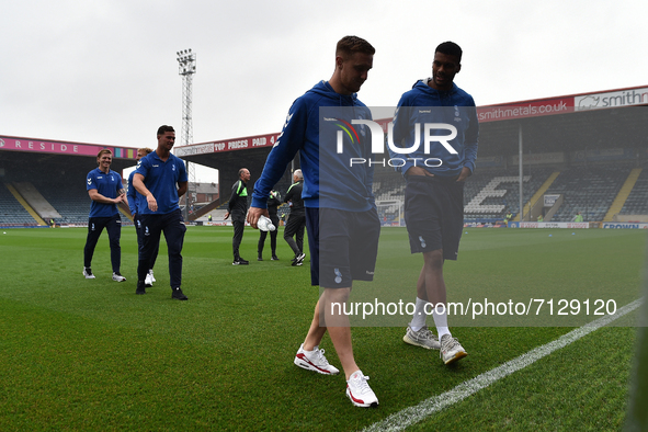 Oldham Athletic's Davis Keillor-Dunn and Oldham Athletic's Kyle Jameson before the Sky Bet League 2 match between Rochdale and Oldham Athlet...