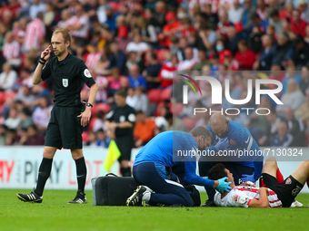 The Referee stops play as Sunderland's Luke O'Nien recieves treatment for an injury during the Sky Bet League 1 match between Sunderland and...