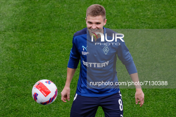 Maksim Vitiugov of Krylia Sovetov smiles during the warm-up ahead of the Russian Premier League match between FC Zenit Saint Petersburg and...