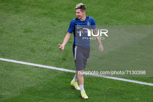 Anton Zinkovskiy of Krylia Sovetov smiles during the warm-up ahead of the Russian Premier League match between FC Zenit Saint Petersburg and...