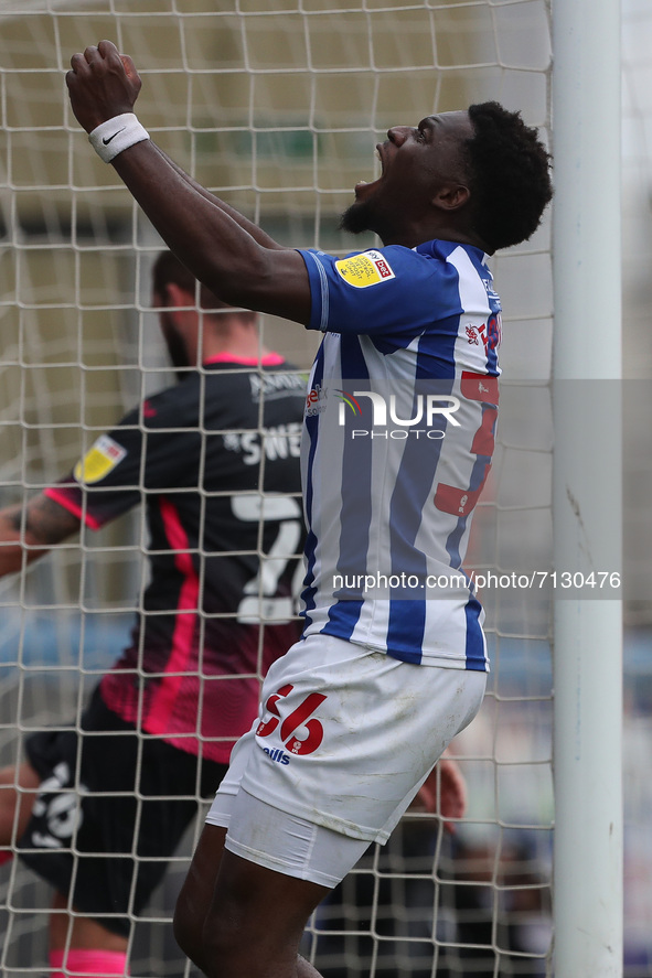 Hartlepool United's Michael Fondup reacts after a missed opportunityduring the Sky Bet League 2 match between Hartlepool United and Exeter C...