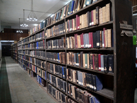 Books are seen on shelves in the central library of Dhaka University after reopen in Dhaka, Bangladesh, on September 26, 2021, as Dhaka Univ...