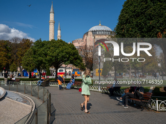 People visiting the Hagia Sophia in Istanbul, Turkey on  September 28, 2021. (