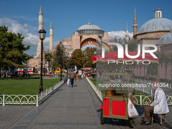 People visiting the Hagia Sophia in Istanbul, Turkey on  September 28, 2021. (