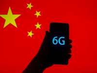 6G sign is seen on the smartphone screen with China national flag in the background in this  illustration photo taken in Krakow, Poland on S...