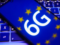 6G sign is seen on the smartphone screen with European Union flag reflection in this  illustration photo taken in Krakow, Poland on Septembe...