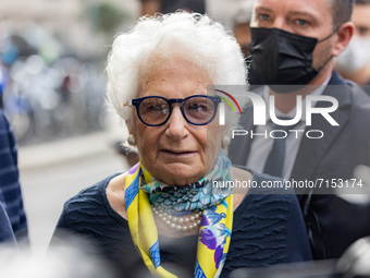 Italian holocaust survivor Liliana Segre visits the Shoah Memorial, Binario 21 of Stazione Centrale on September 30, 2021 in Milan, Italy. (