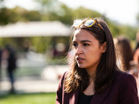 Congresswoman Alexandra Ocasio-Cortez (D-NY) speaks at a protest at the US Capitol, hosted by People’s Watch.  Protesters have been at the C...