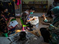 Batik activity by children with special needs, small and medium businesses in southern Tangerang, on October 2, 2021. This activity is in co...