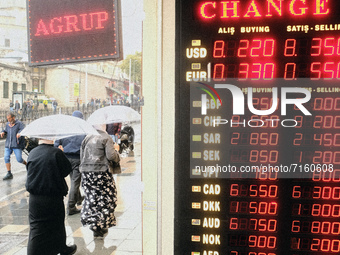 People change their money at a currency exchange service in Istanbul, Turkey on October 01, 2021. After the policy rates were lowered, the d...