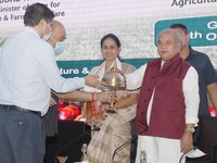 Union Minister Narendra Singh Tomar being felicitated during the National Edible Oil Mission (NMEO-OP) for palm oil business summit of  Nort...