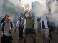 Newcastle United fans celebrate the sale of the club to the Consortium of Amanda Stavely, Jamie Rueben and PIF  Scenes at St. James's Park,...