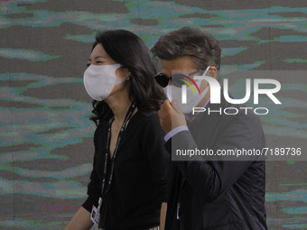 Actress Cho Yun Hee and Actor Kwon Hae Hyo arrives stage during the 26th Busan International Film Festival open Talk about In Front of You'r...