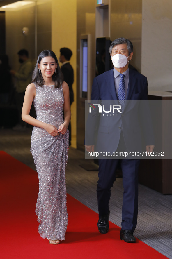 BIFF Chairman Lee Yong-kwan and actress Shenina Cinnamon attends the 15th Asian Film Awards during the 26th Busan International Film Festiva...