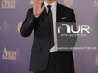 Actor Park Jung-min attends the 15th Asian Film Awards during the 26th Busan International Film Festival at Paradise Hotel on October 08, 20...