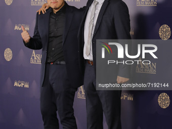 VFX Supervisors Jung Chul Min(l) and Jung Seong Jin attend the 15th Asian Film Awards during the 26th Busan International Film Festival at P...