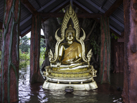Oct 8, 2021, Buddha images in the temple grounds were flooded due to monsoons and rain for a week. (