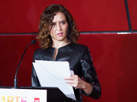 he President of the Community of Madrid, Isabel Diaz Ayuso during the presentation of the new vinyl reproductions of representative works of...