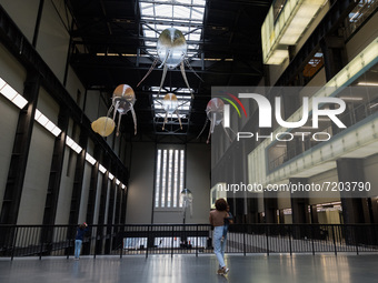 LONDON, UNITED KINGDOM - OCTOBER 11, 2021: Tate Modern unveils a new aerial work at the Turbine Hall 