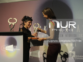 Julieta Seco receives the  Mention of the Transmutation Award, during the  Ceremony  of the  5th  Black Canvas Contemporary Film Festival  A...