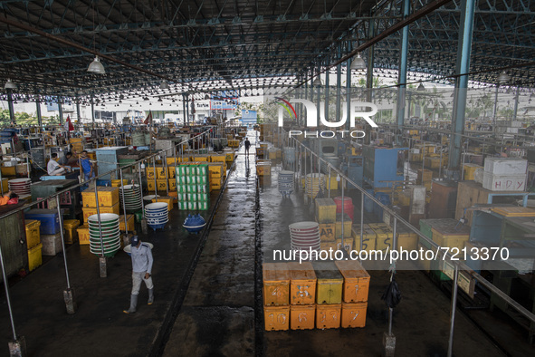 Fish market at the Muara Angke market, in Jakarta, Indonesia, on October 14, 2021. Since the Covid-19 pandemic, fish sales in Muara Angke ha...