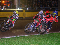 
Tom Brennan   (Yellow) and Steve Worrall   (White) lead Scott Nicholls  (Blue) and Craig Cook (Red) during the SGB Premiership Grand Final...
