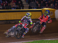 
Tom Brennan  (Yellow) leads Chris Harris (Blue) during the SGB Premiership Grand Final 2nd leg between Peterborough and Belle Vue Aces at E...
