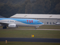 TUI Airlines Belgium Boeing 737-800 aircraft as seen flying, landing and taxiing at Eindhoven Airport EIN EHEH. The airplane arrived from Ou...