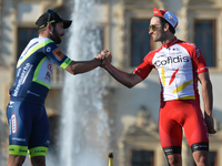 (L-R) Riccardo Minali (Italy and Intermarche-Wanty-Gobert) and Nathan Haas (Australia and Cofidis Team) at the podium of the Serenissima Gra...