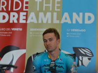 Alexey Lutsenko of Kazakhstan and Astana Team seen at the post-race press conference after he wins the Serenissima Gravel, the 132.1km bicyc...