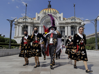 Dancers from Tlaxcala and Puebla, perform the Dance of the Huehues in the esplanade of the Palace of Fine Arts in Mexico City, on the occasi...