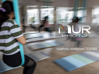 Aerial Yoga is active again after the COVID-19 pandemic decreased in the Tangerang area, Banten, Indonesia. An Aerial Yoga place called Aeri...
