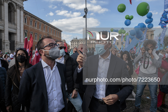 Luigi Di Maio during the demonstration against fascism in Rome, Italy, on 16th October 2021. After the Forza Nuova attack against the CGIL t...