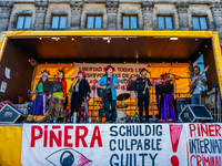 A Chilean band is performing in front of the people, during the demonstration on the second anniversary of the Chilean social outbreak organ...