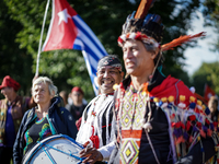 People celebrating 'Indigenious people day' at Nelson Mandela Parc  in Amsterdam, Netherlands, on October 16, 2021. (