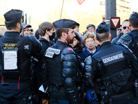 The gendarmes let the demonstrators go in small groups to prevent an illegal demonstration, in Paris, France, on October 16, 2021. (
