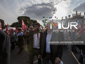 Roberto Gualtieri  in San Giovanni Square for no more fascism in Rome, Italy, on 16th October 2021. After the Forza Nuova attack against the...