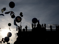 Baloons in the sky near San Giovanni Basilique during an anti-fascist parade. This rally, called by CGIL, CISL and UIL, the three main Itali...