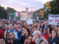 the arrival of the procession in Prato della Valle.
No Vax and No Green Pass protesters protested in Padua, Italy, on October 16, 2021 amid...