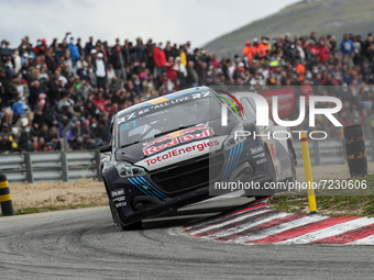 Timmy HANSEN (SWE) in Peugeot 208 of Hansen World RX Team (L) and Johan KRISTOFFERSSON (SWE) in Audi S1 of KYB EKS JC (R) in action during t...