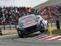 Timmy HANSEN (SWE) in Peugeot 208 of Hansen World RX Team (L) and Johan KRISTOFFERSSON (SWE) in Audi S1 of KYB EKS JC (R) in action during t...