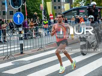 Dutch Olympic athlete, Khalid Choukoud running during the TCS Amsterdam marathon, on October 17th, 2021. (