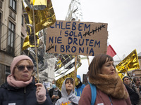 With bread and salt not with wire and with weapons banner seen during solidarity demonstration with refugees on the Polish Belarusian border...