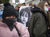 Image of missing refugee woman near Michalowo village during solidarity demonstration with refugees on the Polish Belarusian border in Warsa...