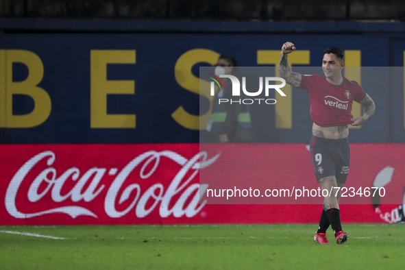 Chimy Avila of C.A. Osasuna celebrate after scoring the 1-2 goal    during  La Liga  match between Villarreal CF and C.A. Osasuna   at La Ce...