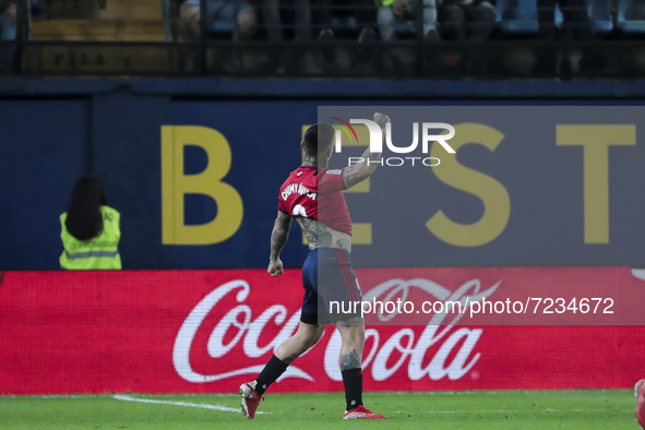 Chimy Avila of C.A. Osasuna celebrate after scoring the 1-2 goal   during  La Liga  match between Villarreal CF and C.A. Osasuna   at La Cer...